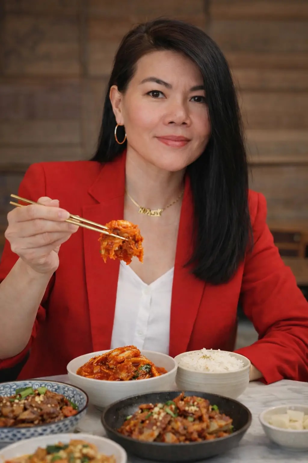 Jina eating kimchi